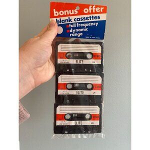 Vintage Elite C90 Blank Cassette Tapes Hi-Fi Low Noise Full Frequency Bonus Pack